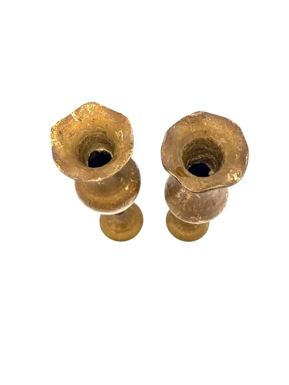 Vintage Solid Brass Bud Vases Set of 2 Etched Mini Floral Boho Decor